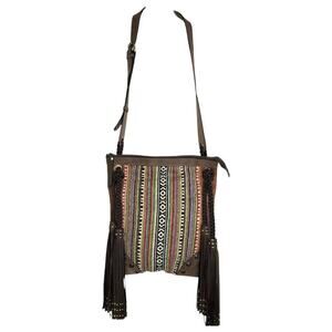 Firenze Bella fringed crossbody bag with leather trim